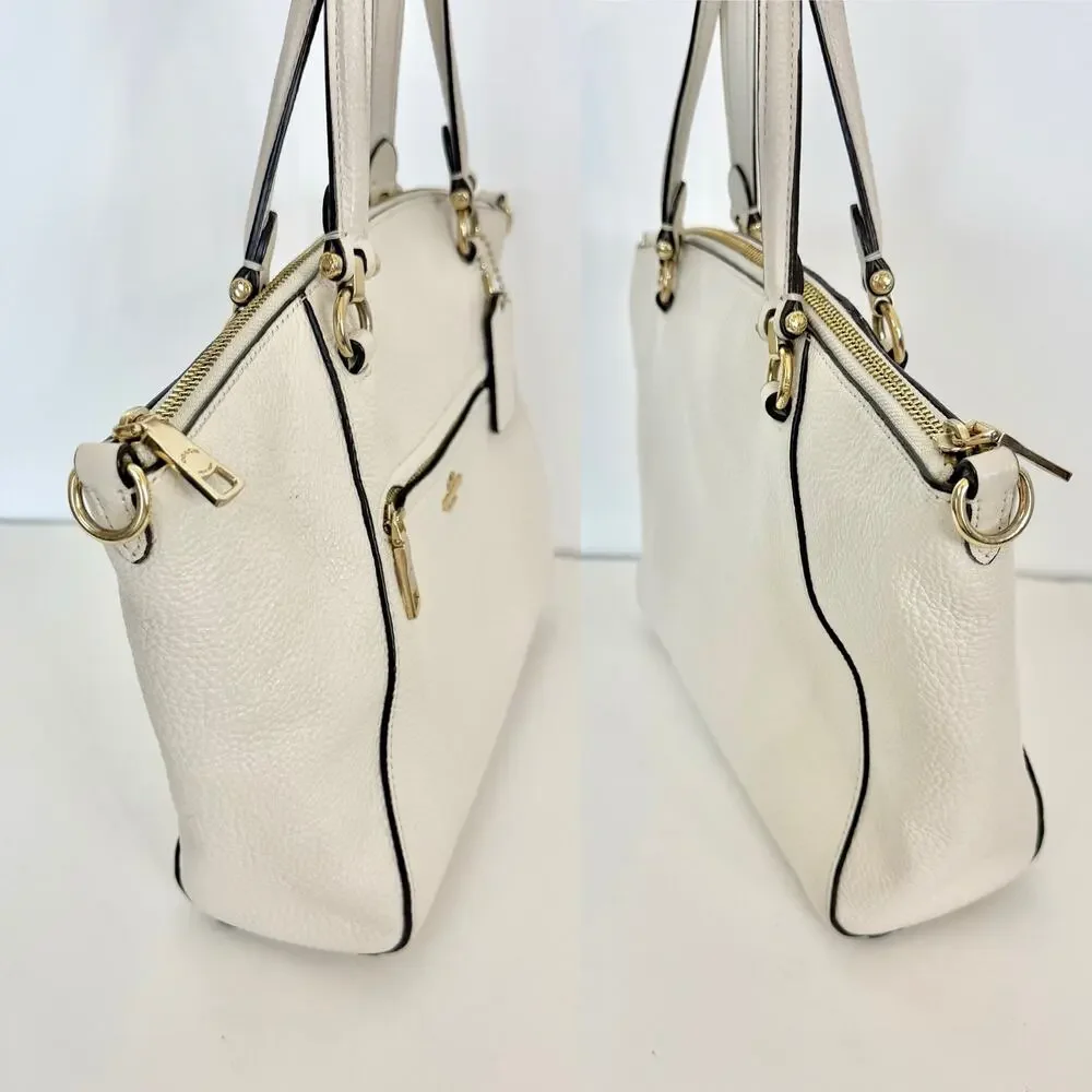 Coach Prairie Satchel Shoulder Crossbody Bag Polished Pebble Leather Chalk 79997
